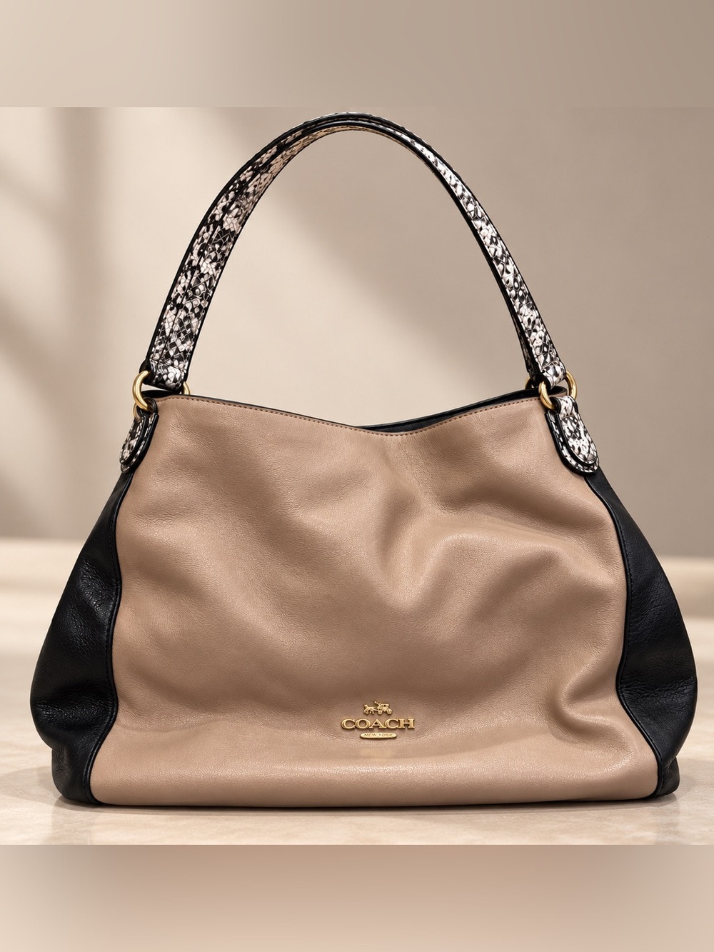 Coach Edie 31 57670 Stone Taupe Black Snakeskin Leather Shoulder Bag